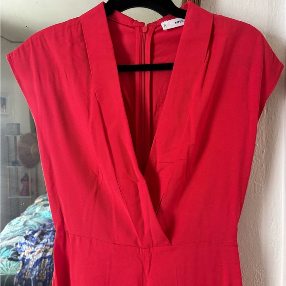 MNG Red Deep V Neck Wide Leg Jumpsuit - Picture 4 of 10